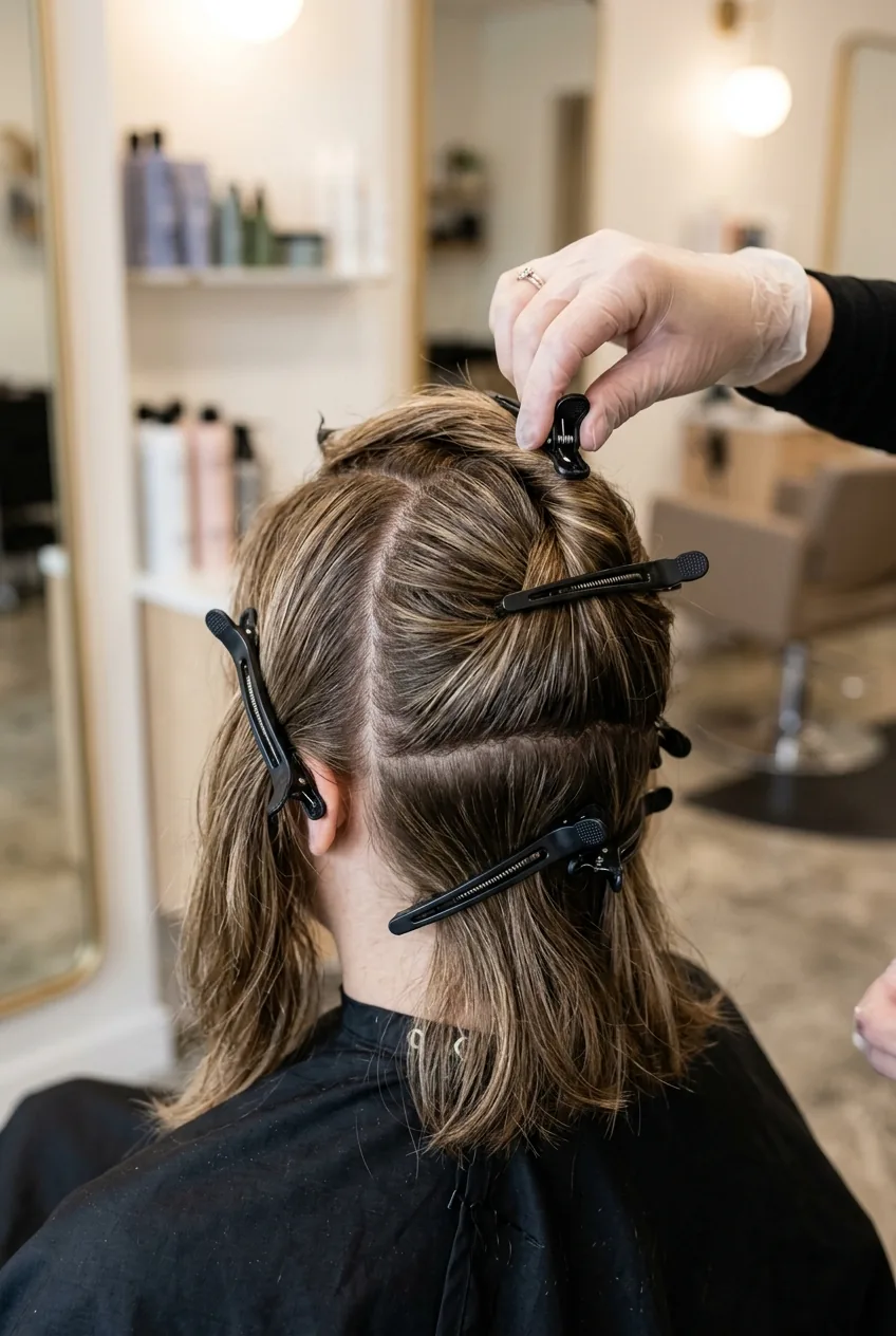 Hair sectioning clips organizing zones for systematic wolf cut mapping technique