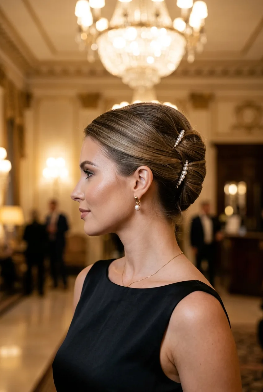 Secure French twist with strategic pin placement designed for dancing and longevity