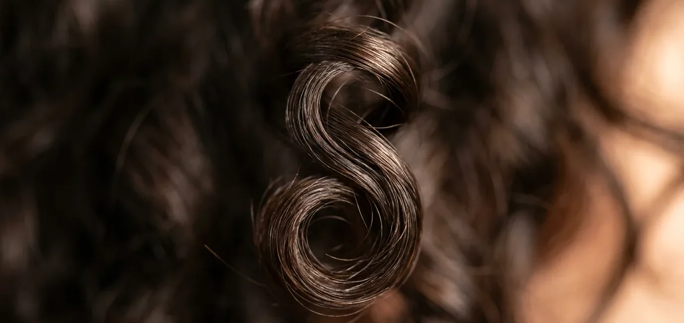 Close-up macro view of defined wave pattern in short hair showing natural curl structure and light reflection