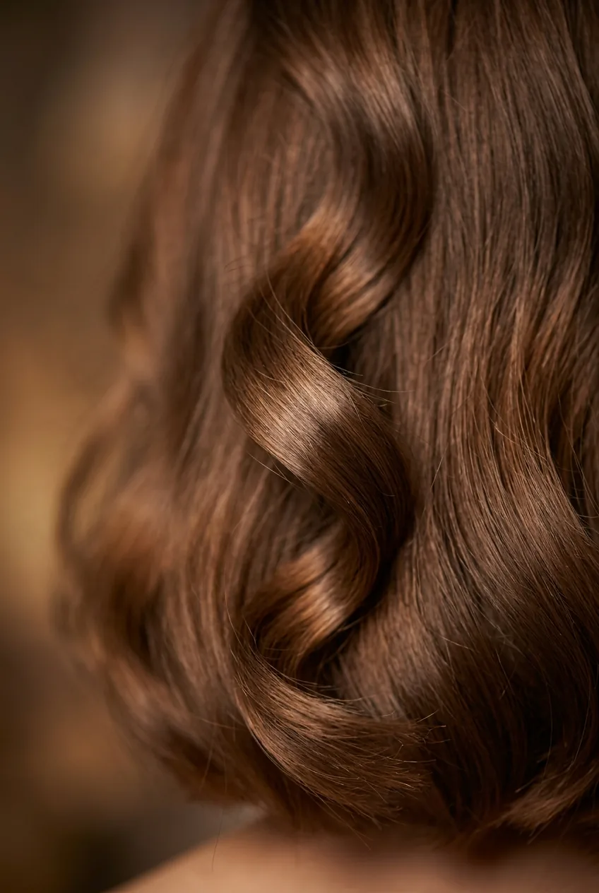 Sophisticated shoulder-length wavy bob with polished styling and gentle wave pattern
