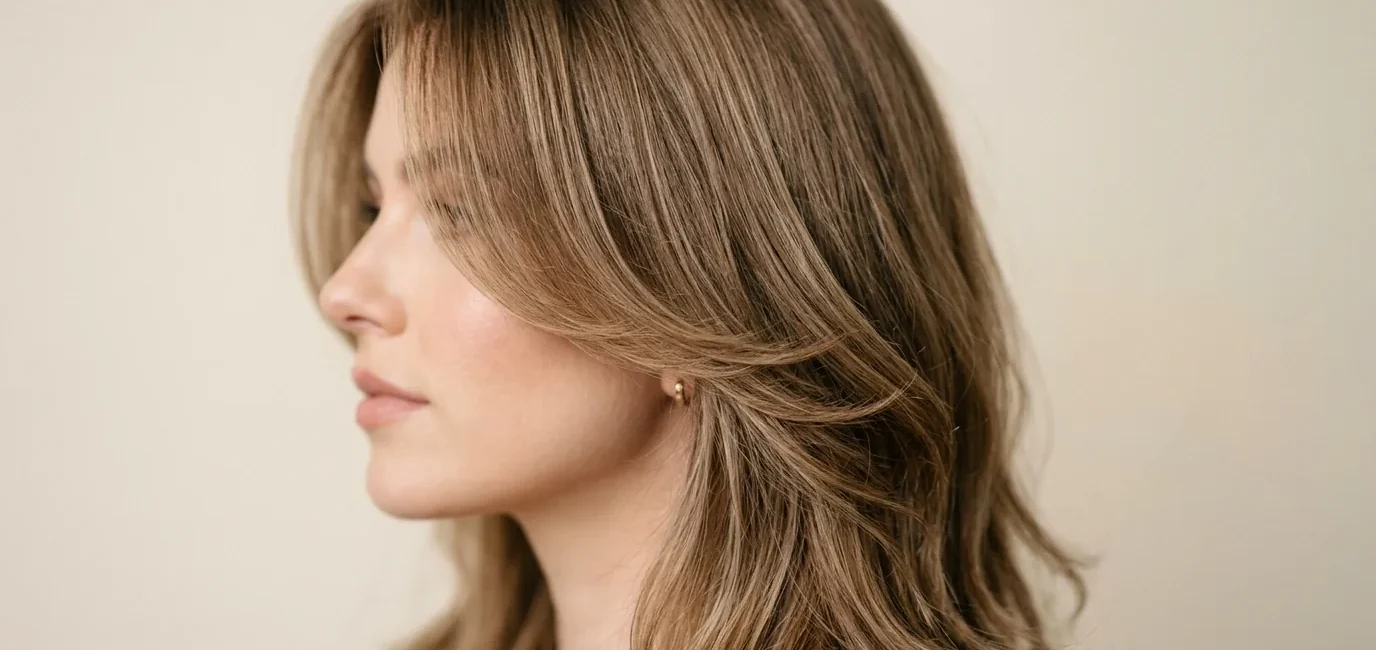Professional soft layered hairstyle showing seamless graduation and natural movement in studio lighting