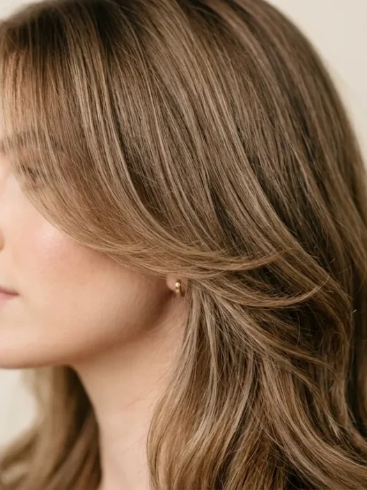 Professional soft layered hairstyle showing seamless graduation and natural movement in studio lighting