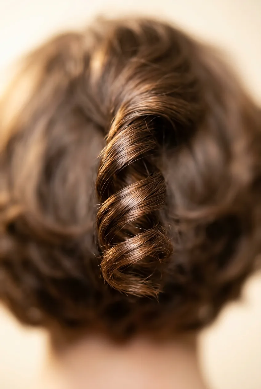 Stacked wavy bob haircut demonstrating dramatic volume lift and layering at the back