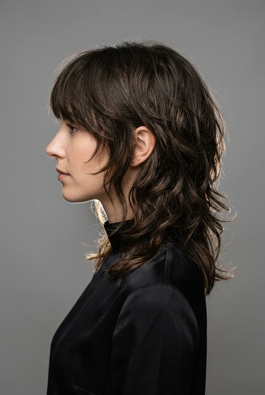 Woman with subtle layered shag featuring hidden internal texturing layers