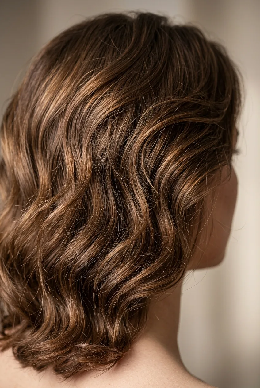 Close-up of freshly styled hair with texturizing products showing grip and natural shine
