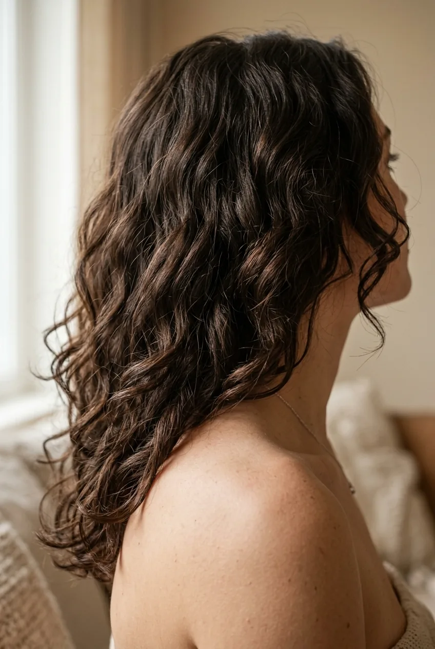 Textured wavy hair with point-cut ends displaying natural curl definition and movement patterns