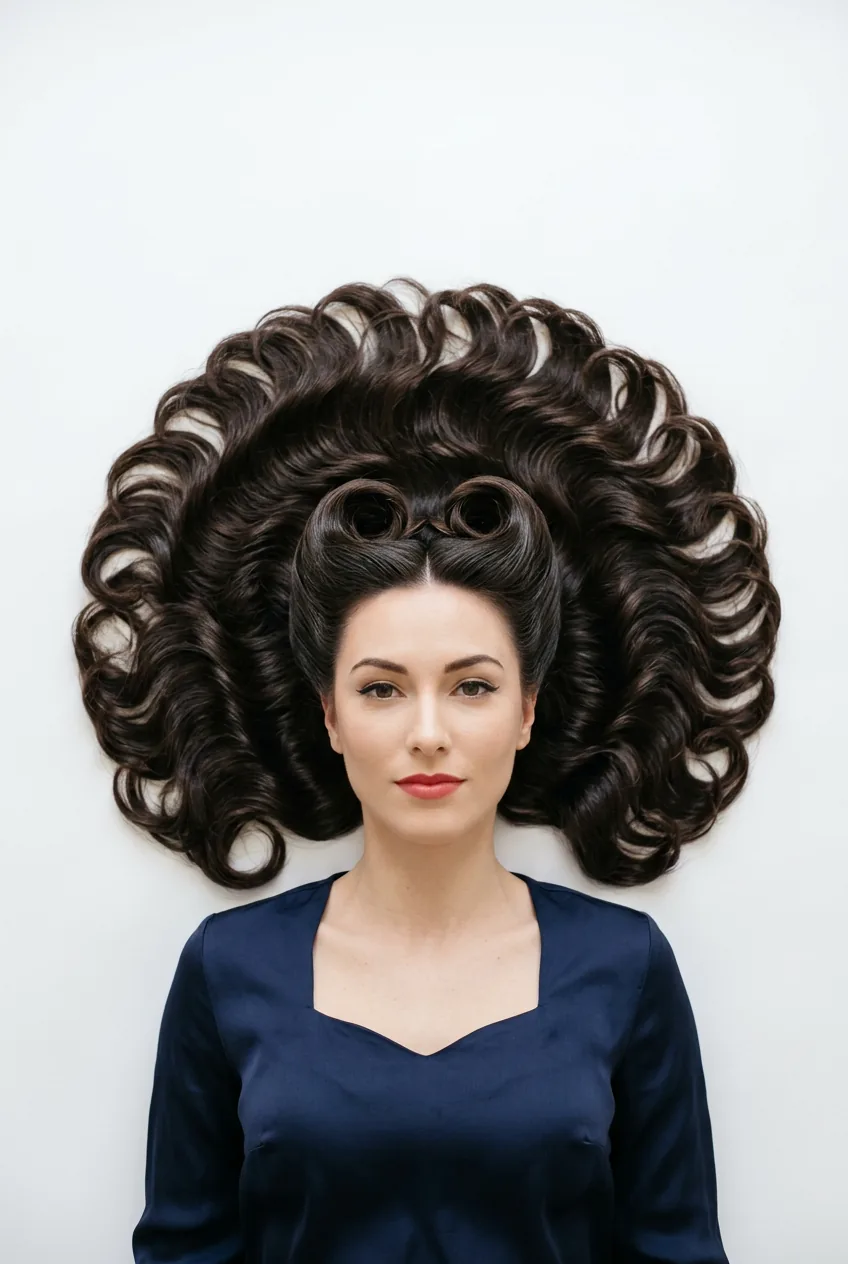 Vintage-inspired half up victory rolls with classic waves flowing from elegant rolled front sections