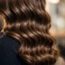 Wavy hair cascading over woman's shoulder showing natural S-pattern wave formation