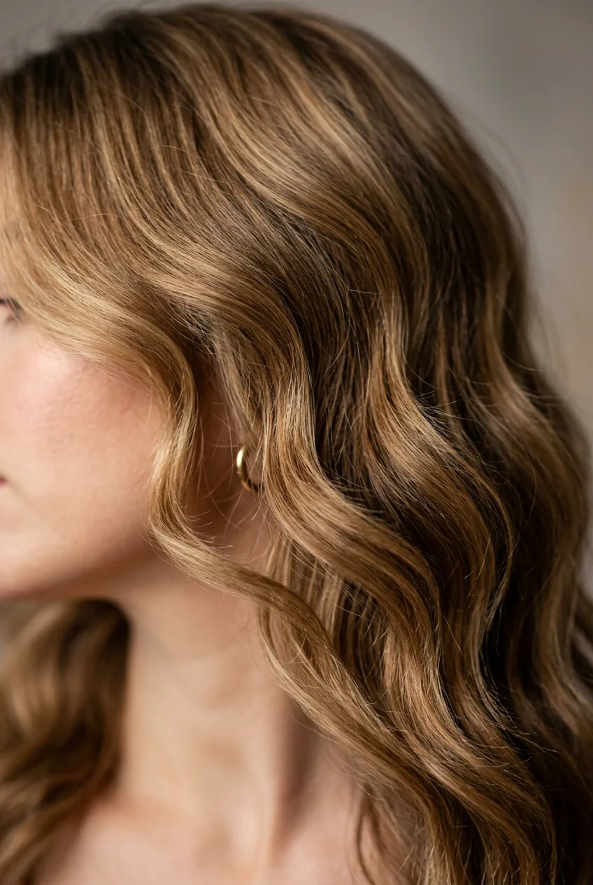 Softly waved mid-length hair styled with natural movement