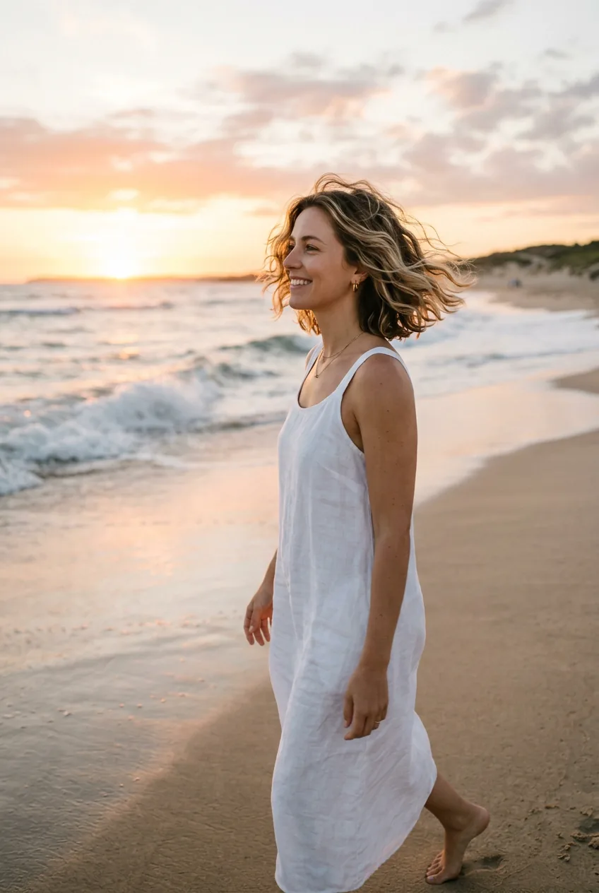 Woman with beach wave bob showing tousled natural texture and casual styling