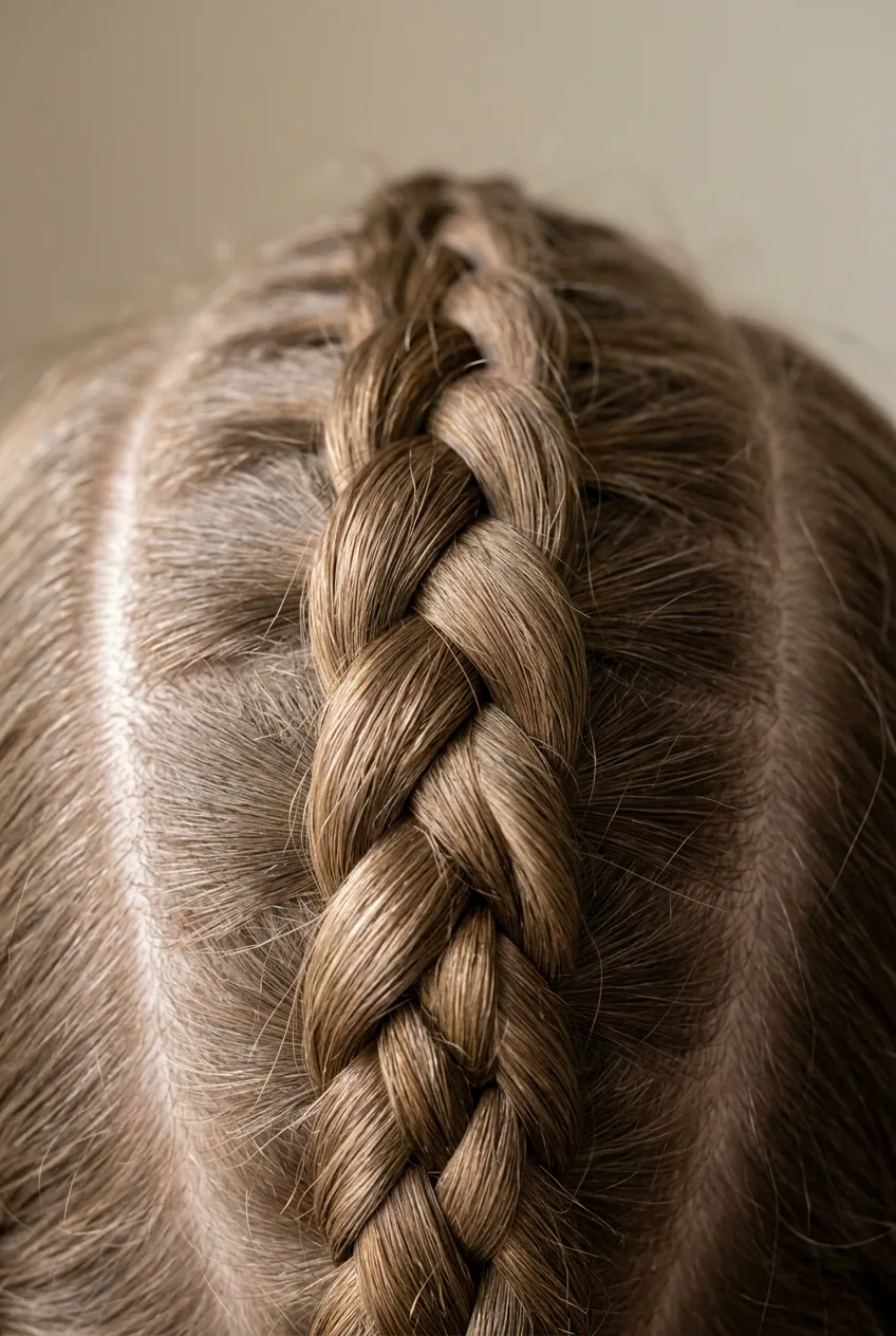 Close-up of Dutch braid showing raised three-dimensional effect against scalp