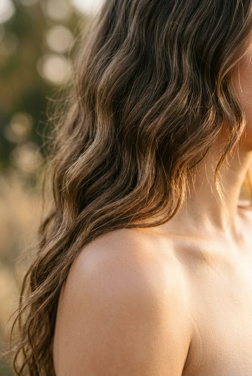 Naturally tousled long waves starting at collarbone with effortless air-dried texture