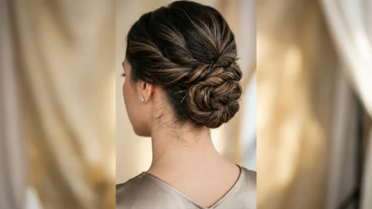 Close-up view of elegant updo at nape of neck showing intricate pin placement and twisted hair sections