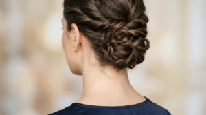 Close-up view from behind showing elegant updo with visible bobby pin placement and twisted hair sections