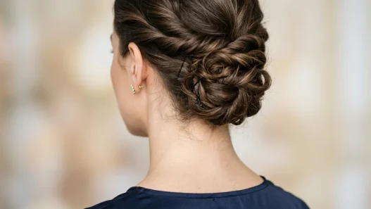 Close-up view from behind showing elegant updo with visible bobby pin placement and twisted hair sections