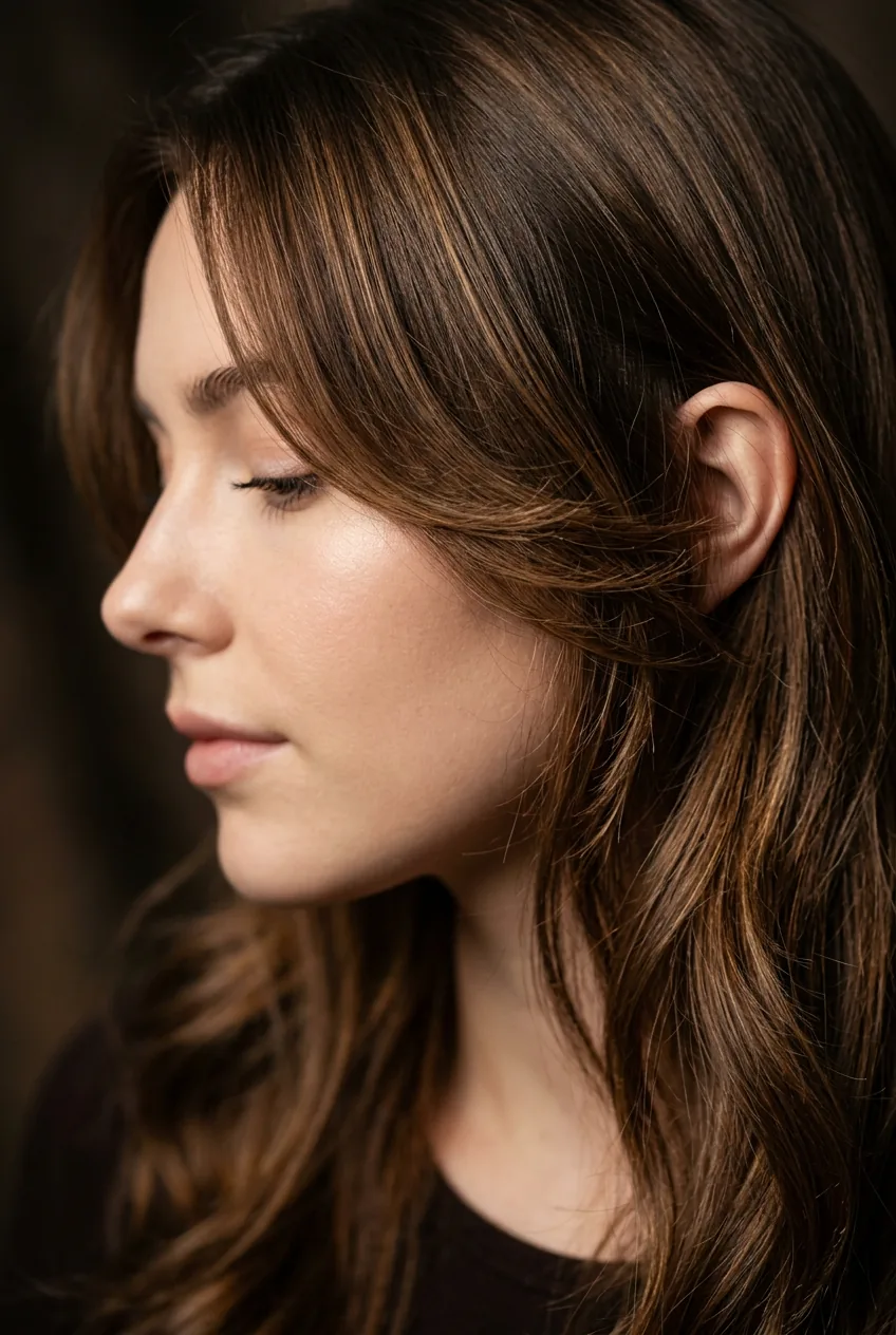 Face-framing layers hitting precisely at cheekbone level creating flattering dimension around features