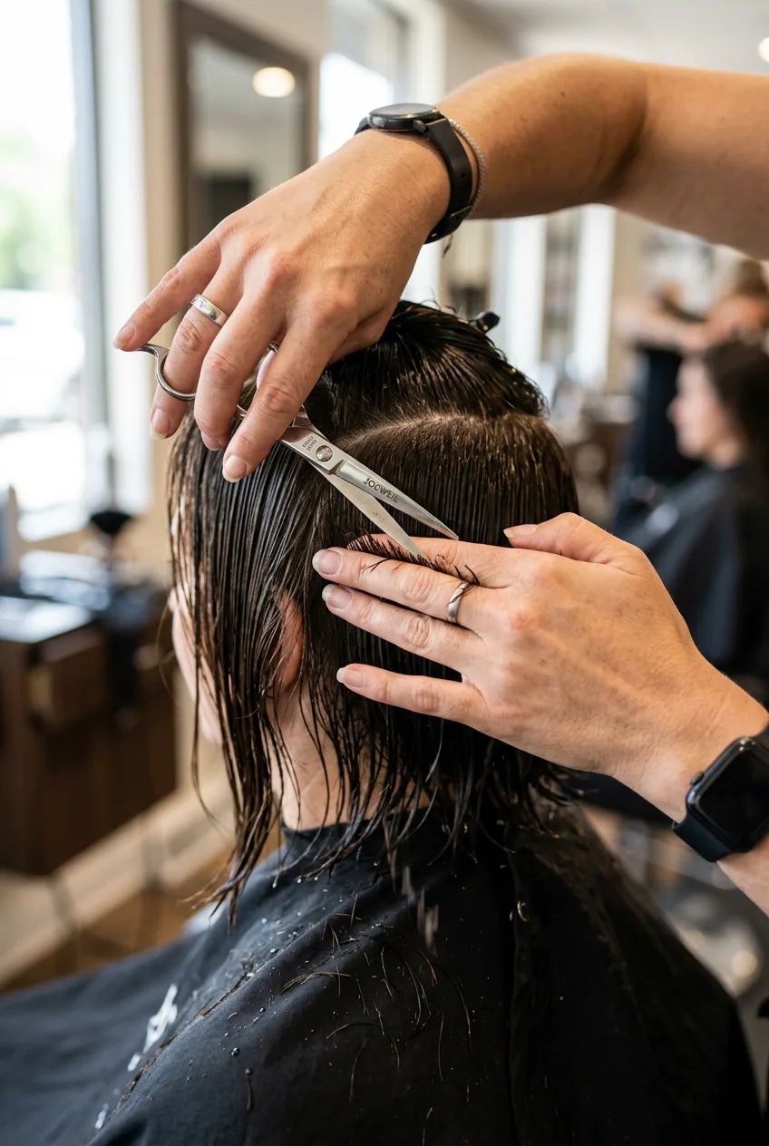 Close-up of precise foundation cutting establishing perimeter length with professional shears