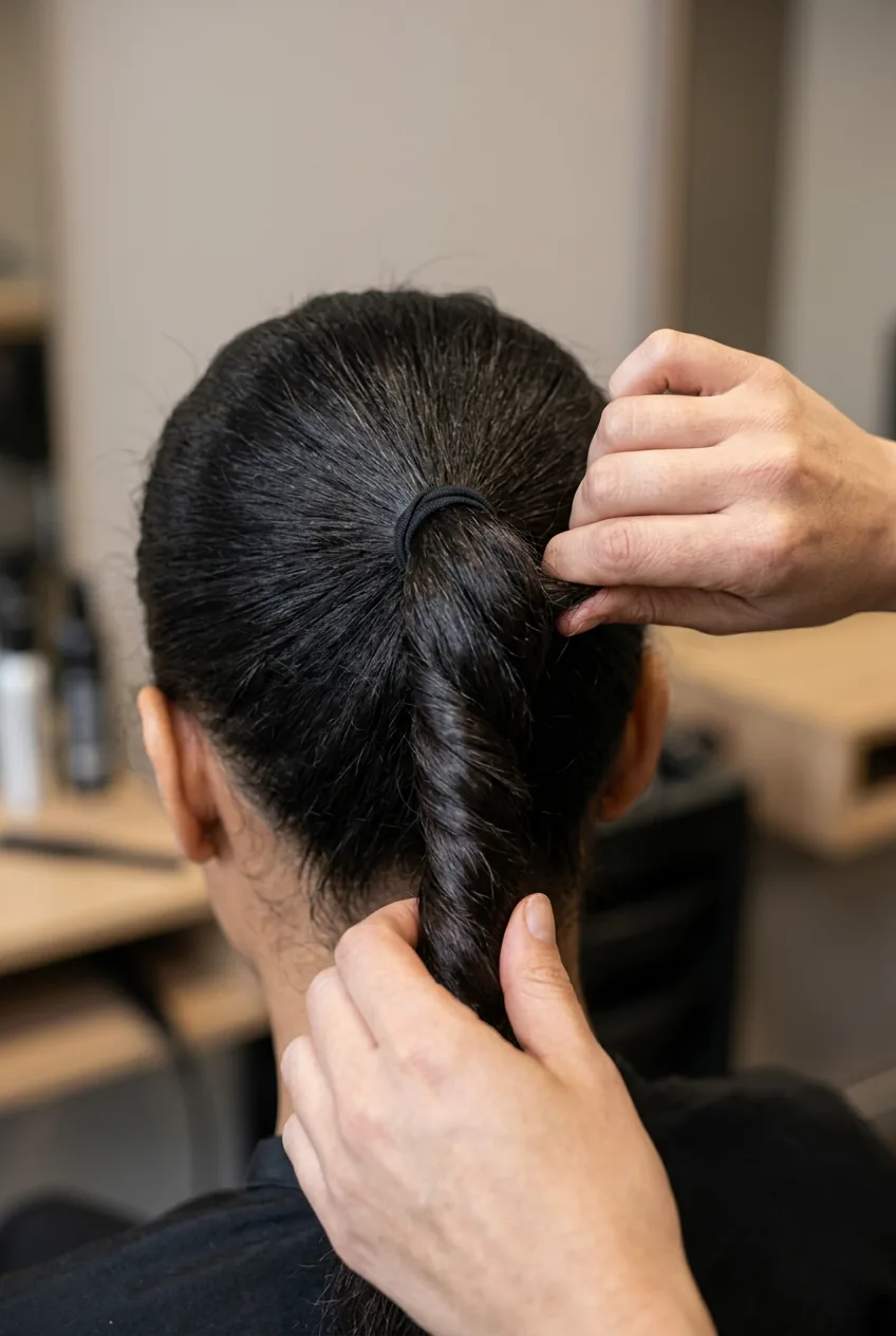 Hair being twisted clockwise into foundation coil showing spiral formation technique