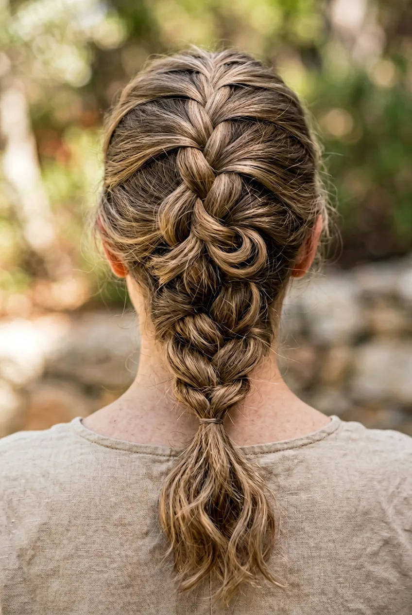 French braid variation with loosened texture showing modern interpretation of classic technique
