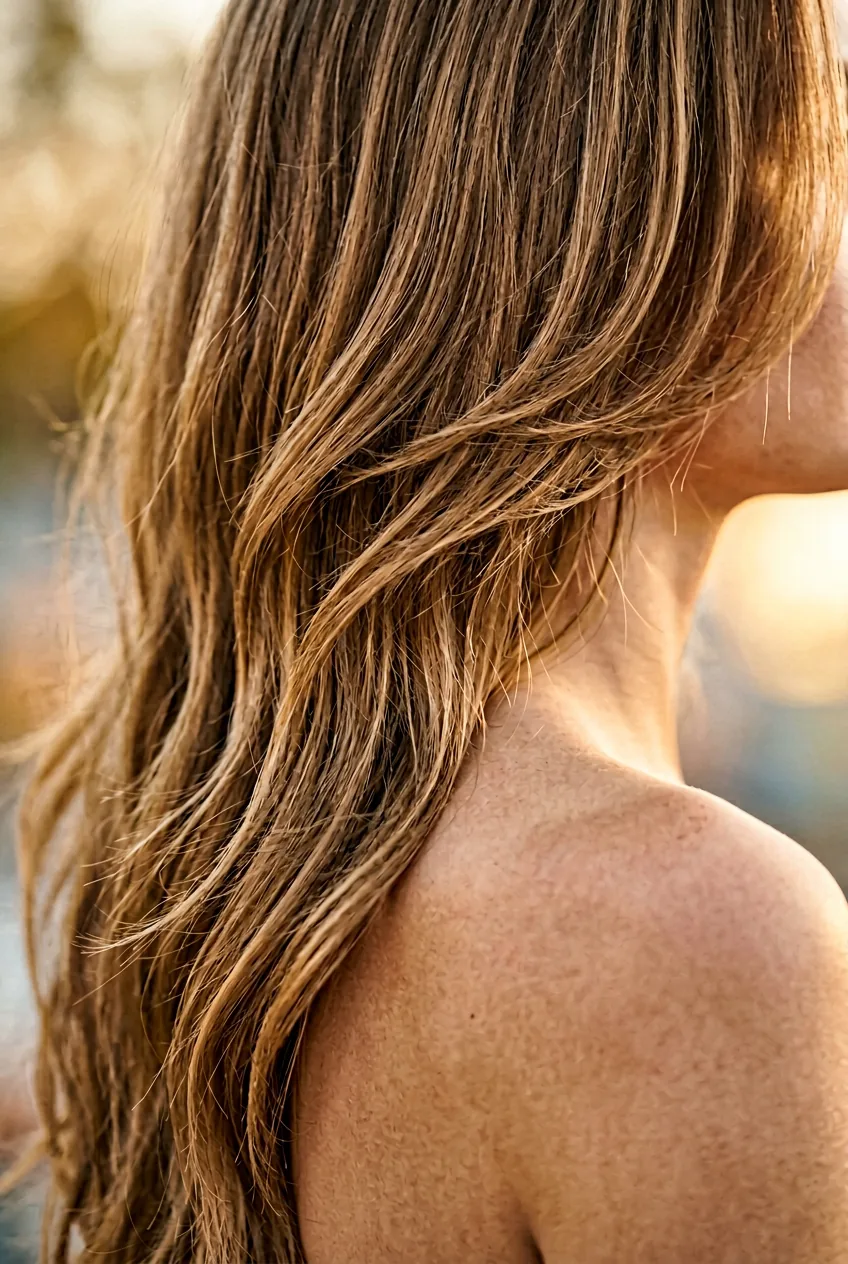 Modern gradual layer progression in long hair with subtle length variations and natural flow