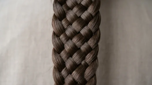 Close-up detail of intricate braid pattern showing individual hair strands and crossover technique