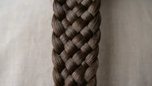 Close-up detail of intricate braid pattern showing individual hair strands and crossover technique