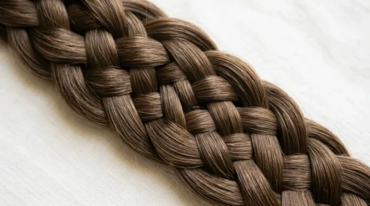 Close-up of intricate braid showing detailed weave pattern and crossover technique with visible individual strands