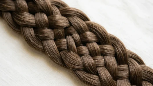 Close-up of intricate braid showing detailed weave pattern and crossover technique with visible individual strands