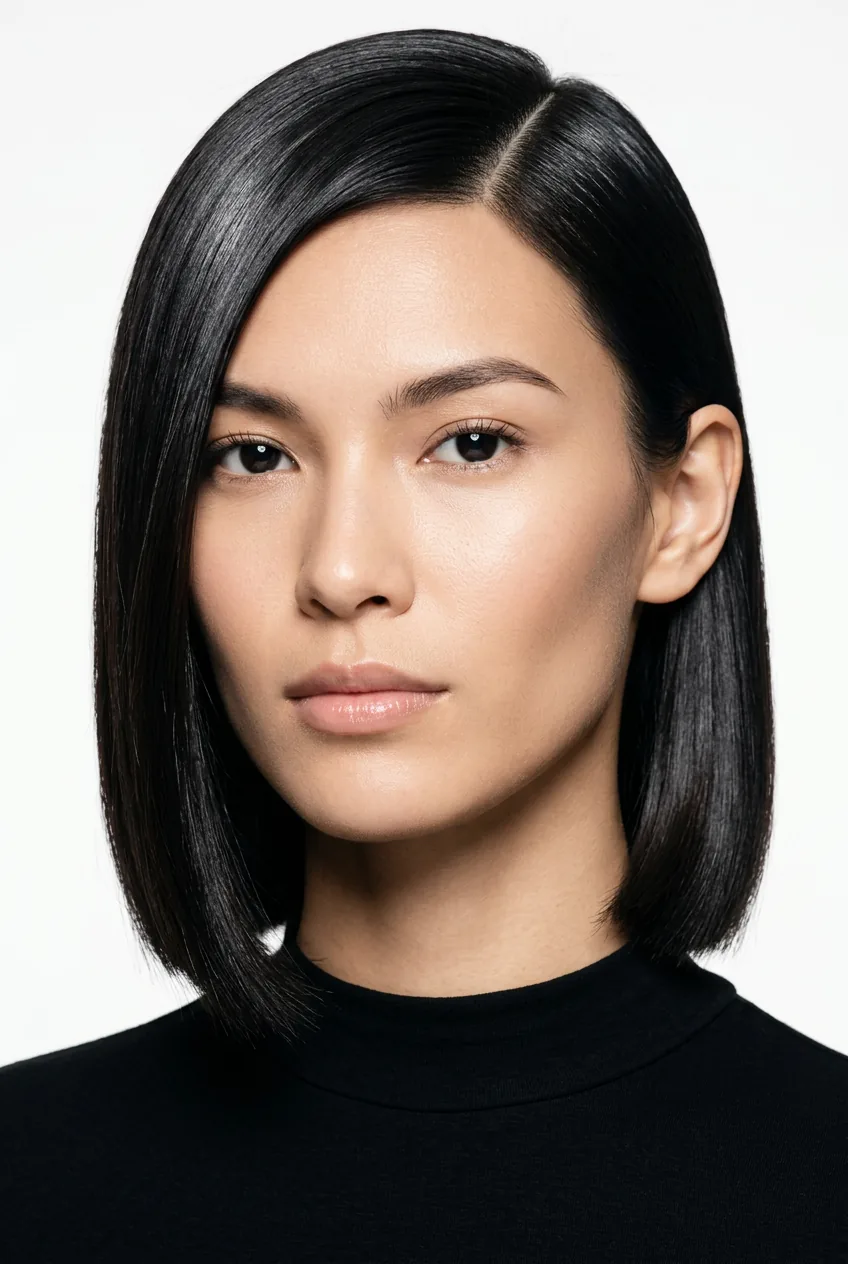 Side profile of low side bun with romantic curl tendrils framing the face naturally