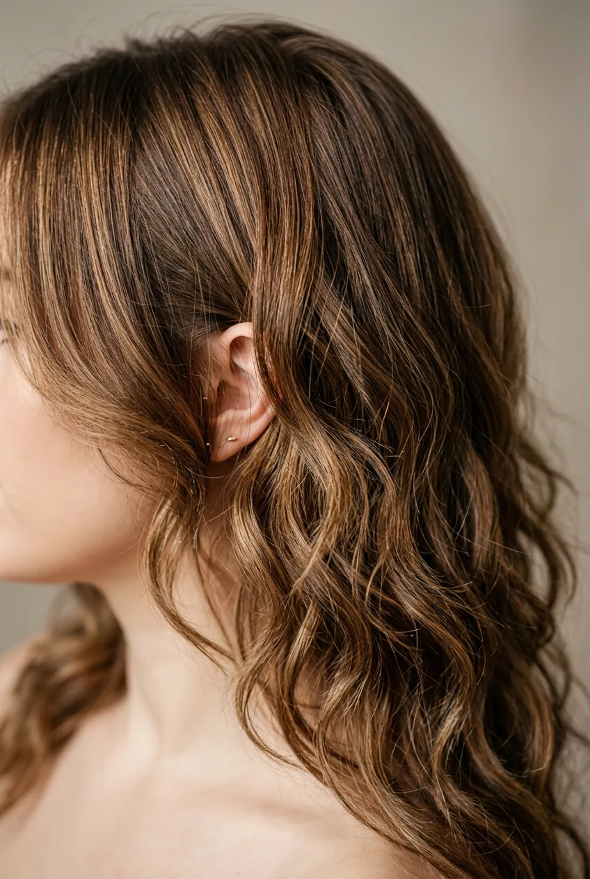 Layered hair showing different textures with some straight and wavy sections