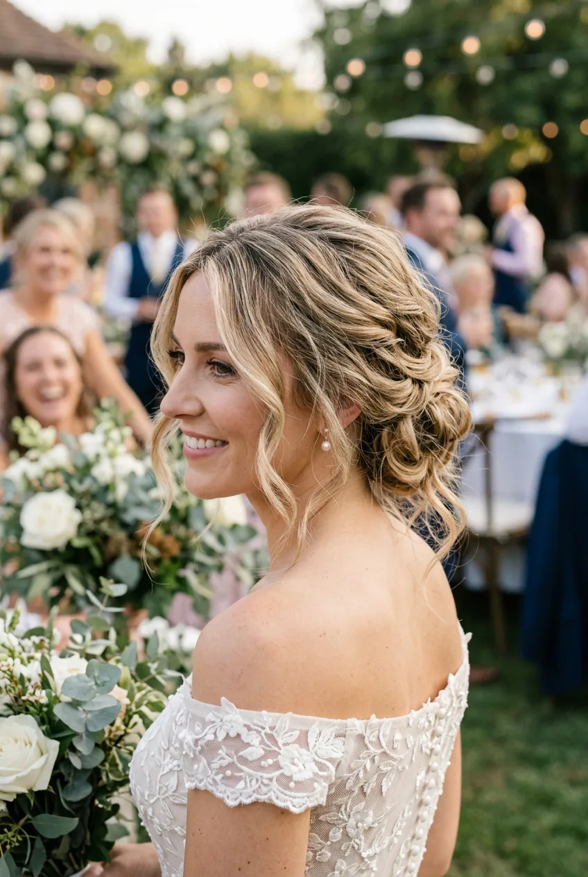 Modern updo with loose textured pieces and natural movement