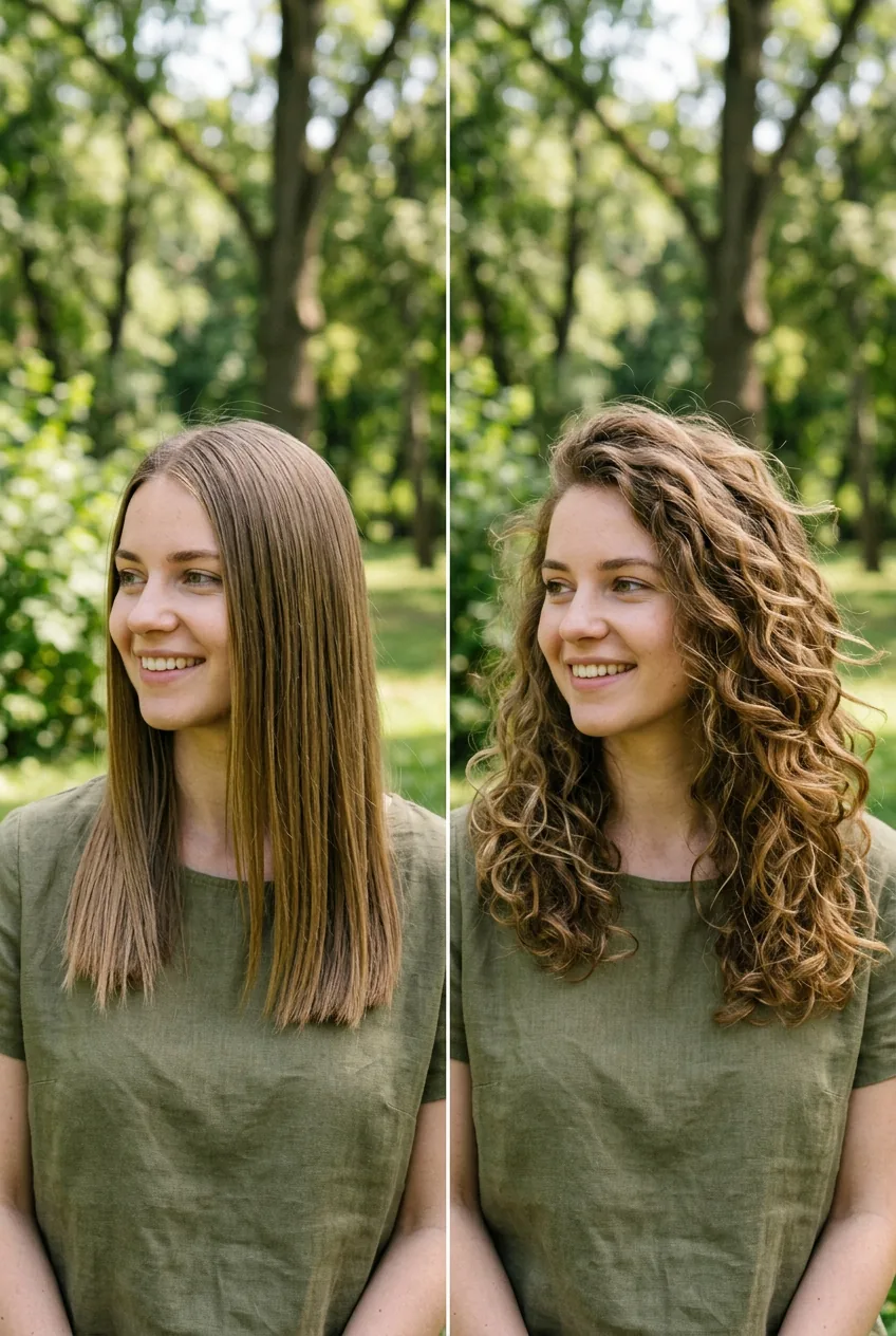 Side-by-side showing over-straightened hair versus natural textured styling difference