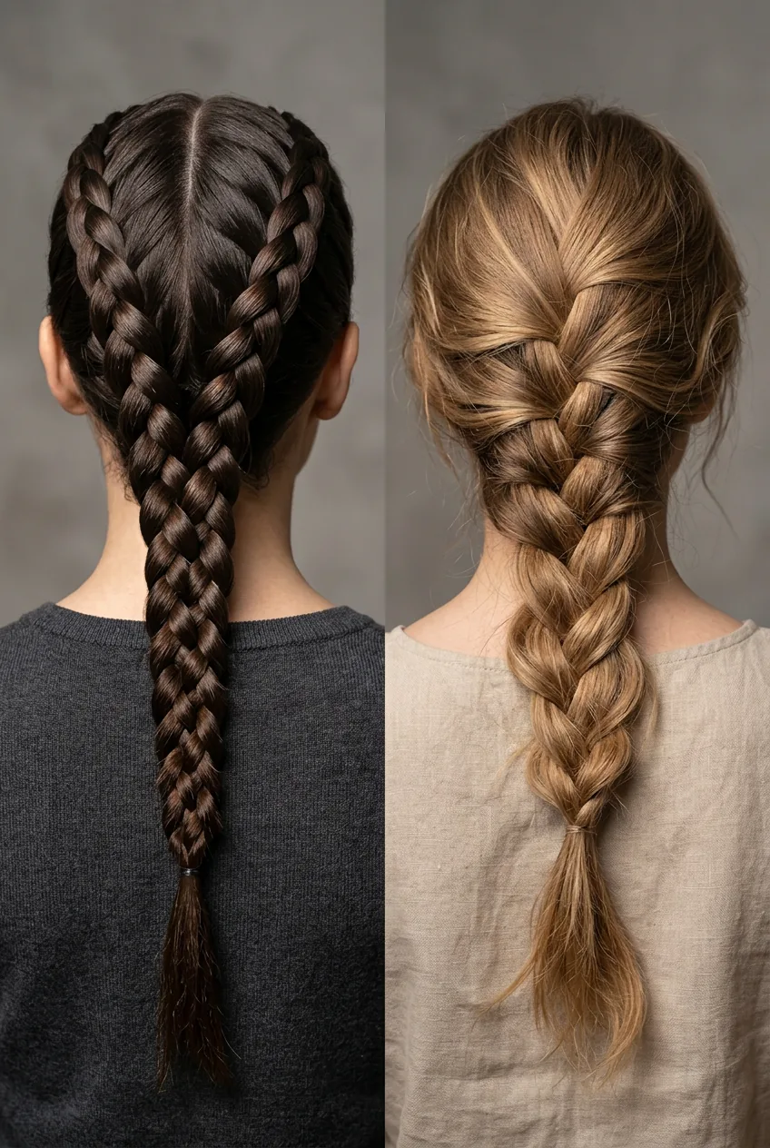 Comparison shot showing overly perfect Pinterest braid next to natural relaxed braid styling