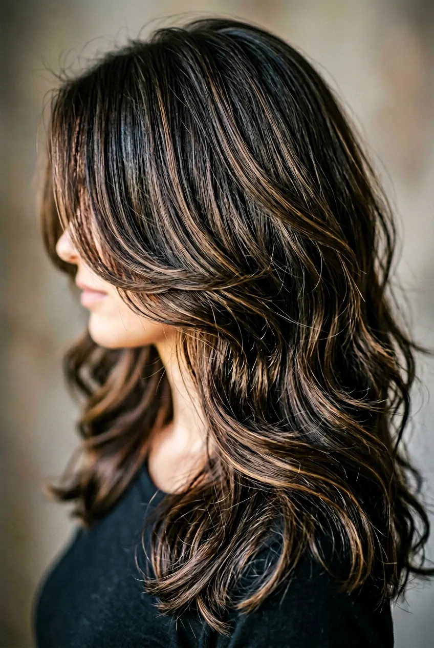 Layered hair with strategic volume and controlled movement in modern polished style