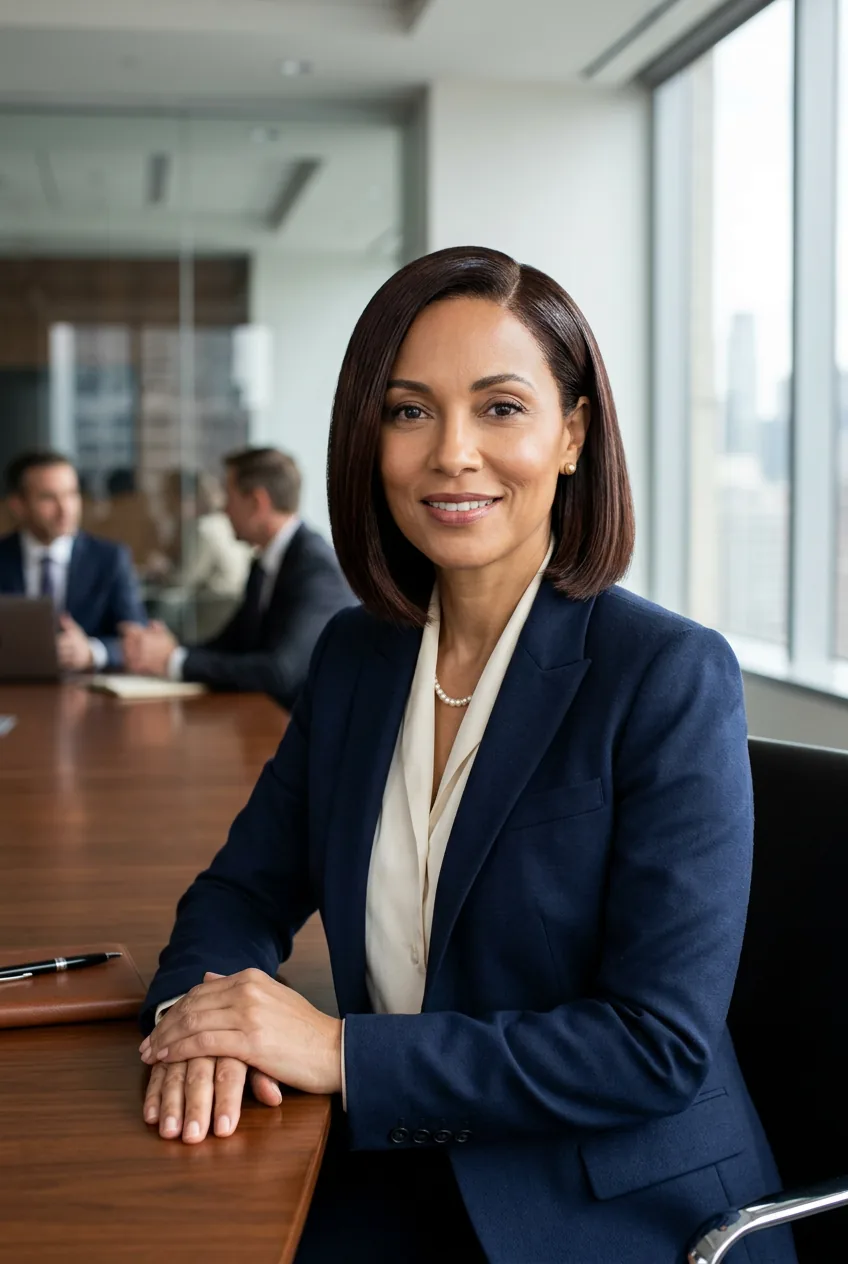 Polished professional hairstyle with glossy finish and perfect smooth edges