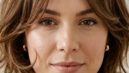 Woman with shoulder-length layered haircut designed for round face shape showing strategic angles