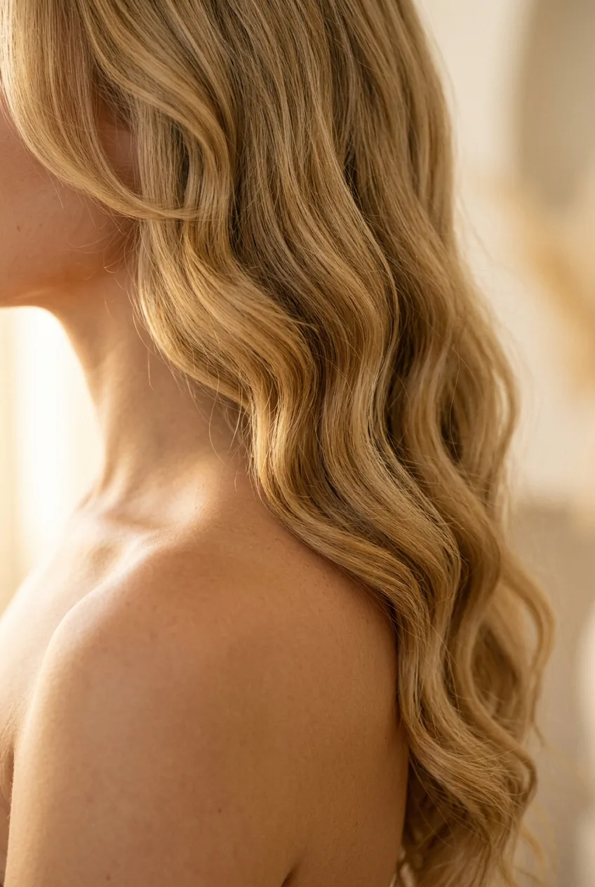 Timeless long waves with face-framing pieces starting at cheekbones in elegant flow