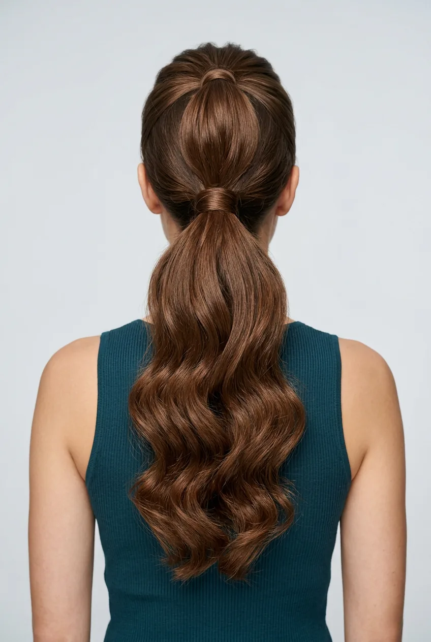 Close-up of rope-twisted ponytail showing intricate twisted sections on both sides