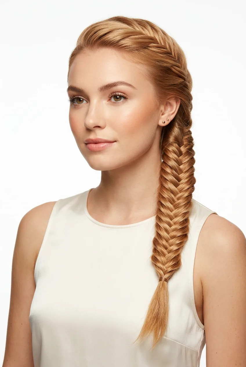 Woman with deep brown hair styled in sculptural 1940s Hollywood glamour waves