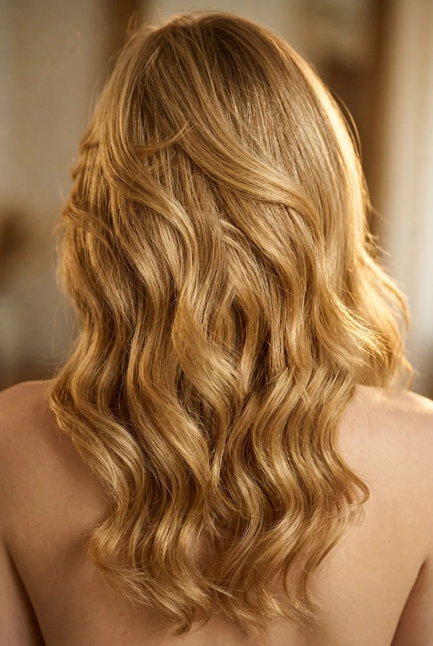 Voluminous crown layers with long flowing length showing lift at roots