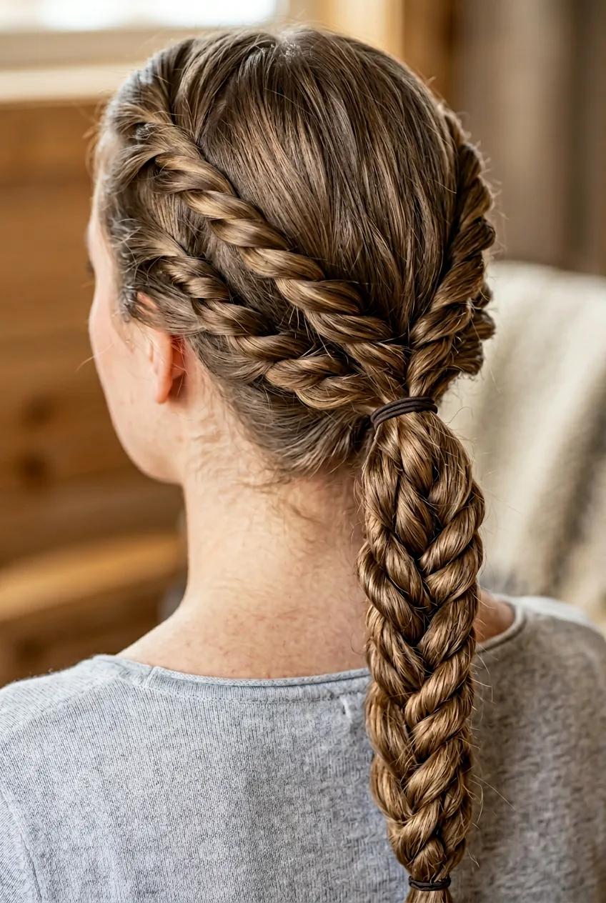 High volume ponytail from side showing dramatic lifted crown section and fullness