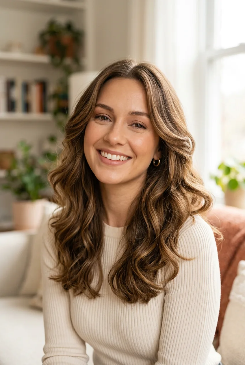 Finished shoulder length hairstyle with natural waves and face-framing movement