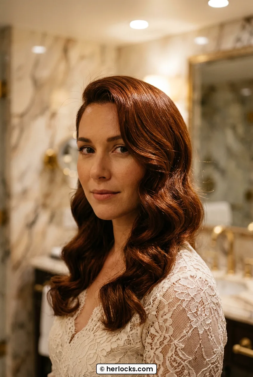 Woman with sculpted old Hollywood waves and tucked ear in front portrait